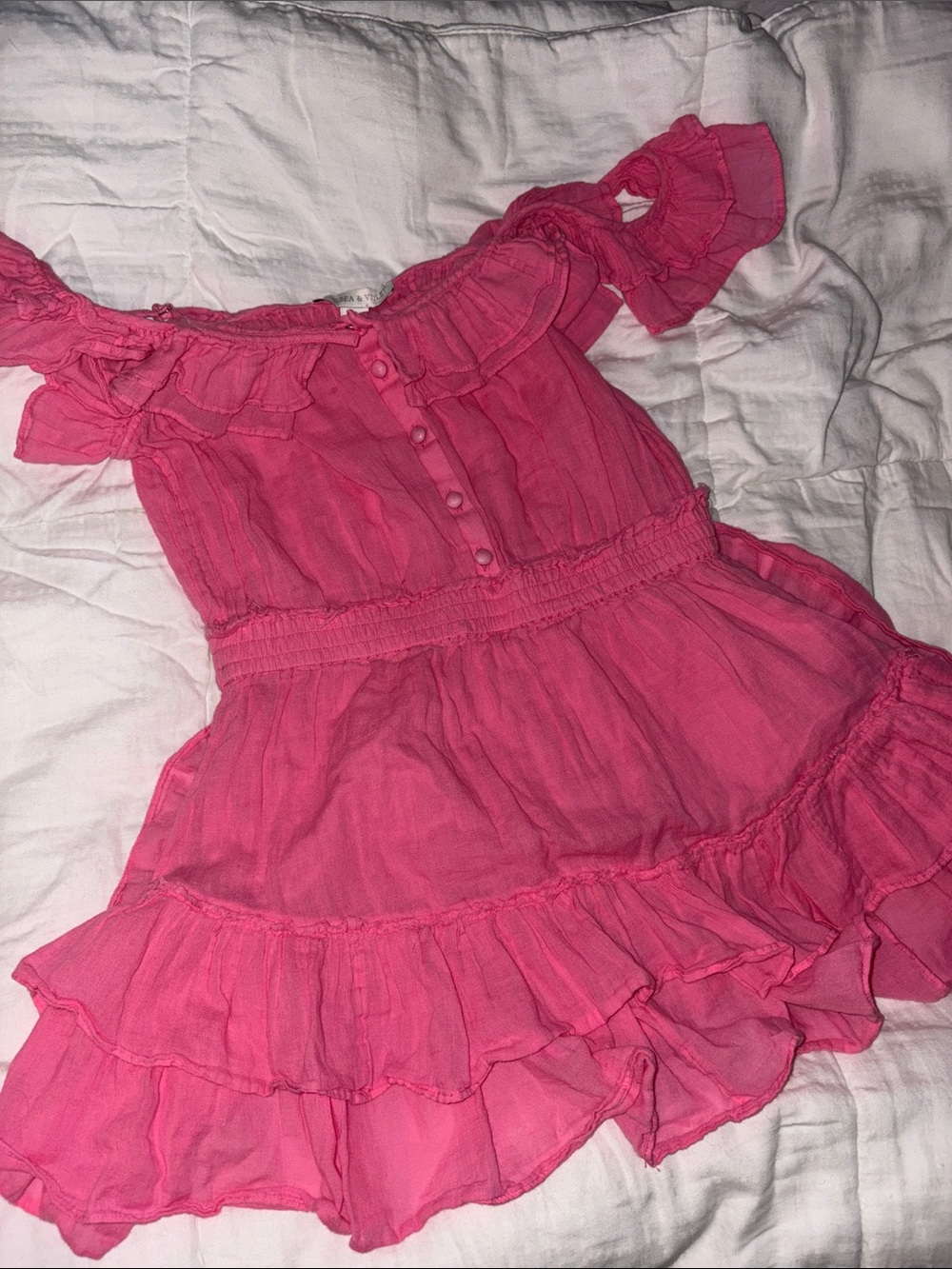 Chelsea & Violet Size Small Pink Ruffled Off-Shoulder Mini Dress